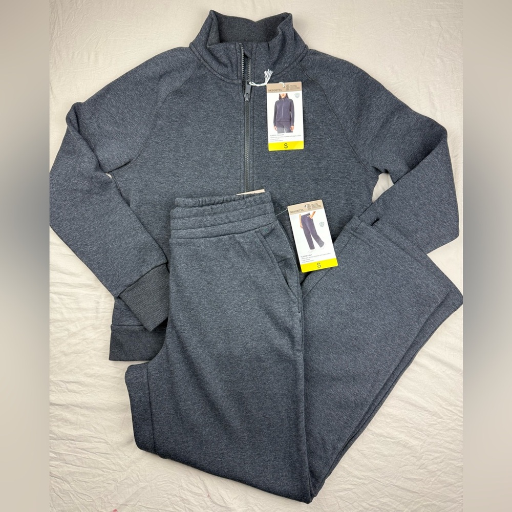 Mondetta‎ women’s Charcoal full zip fleece Sweater and pants Set size Small
